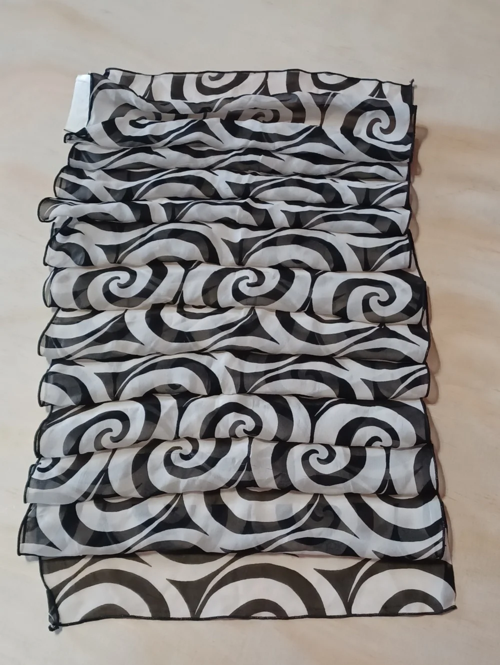 Creative Connections New York Silk Oblong Scarf 66×13 Black White Mod Swirl